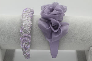 Diadema con Volumen - Bordado Fantasía - Gris y lila