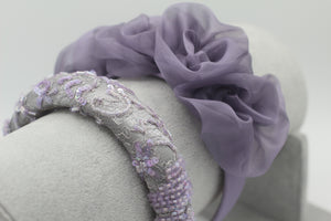 Diadema con Volumen - Bordado Fantasía - Gris y lila