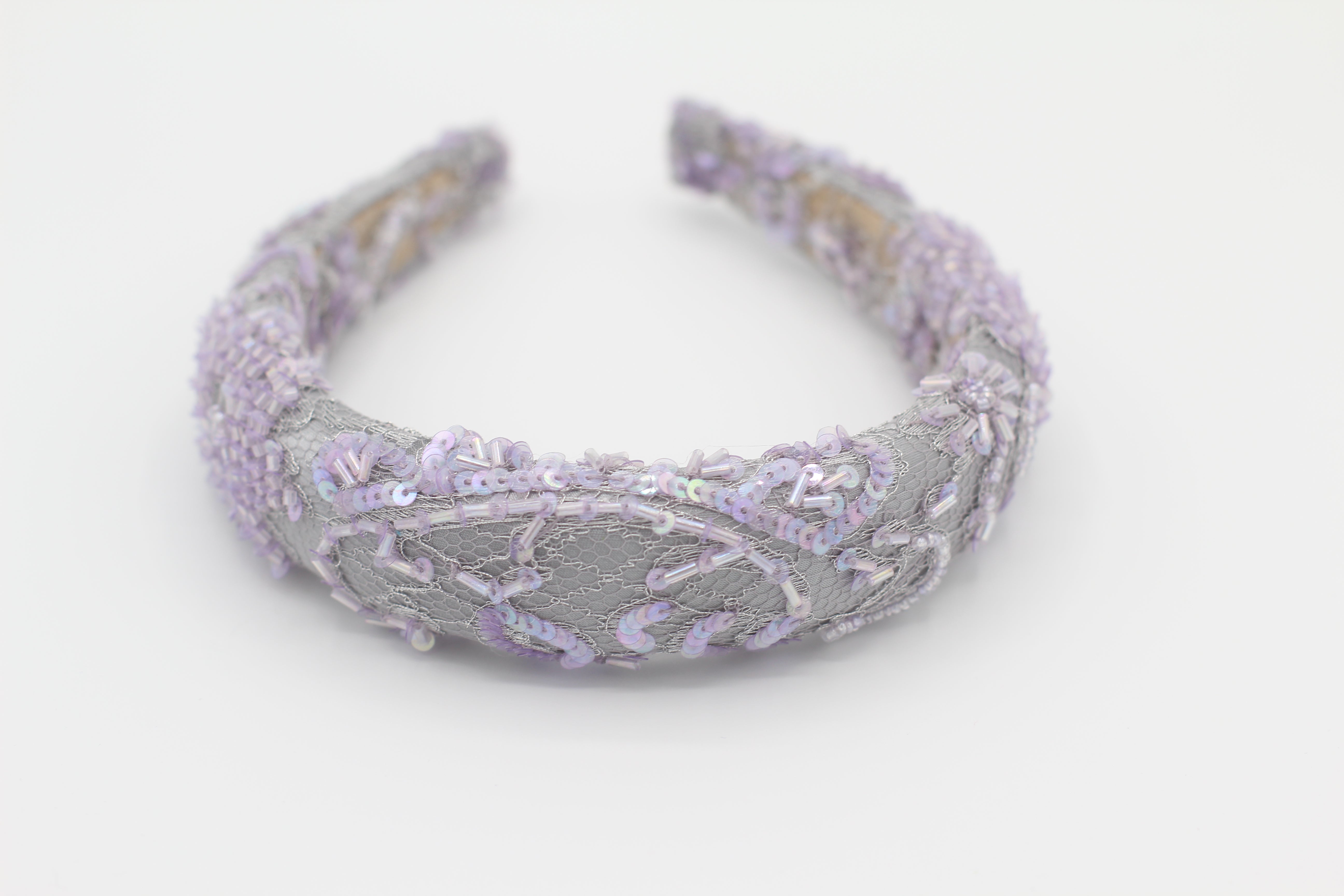 Diadema con Volumen - Bordado Fantasía - Gris y lila