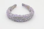 Cargar imagen en el visor de la galería, Diadema con Volumen - Bordado Fantasía - Gris y lila
