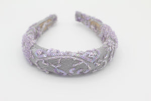Diadema con Volumen - Bordado Fantasía - Gris y lila