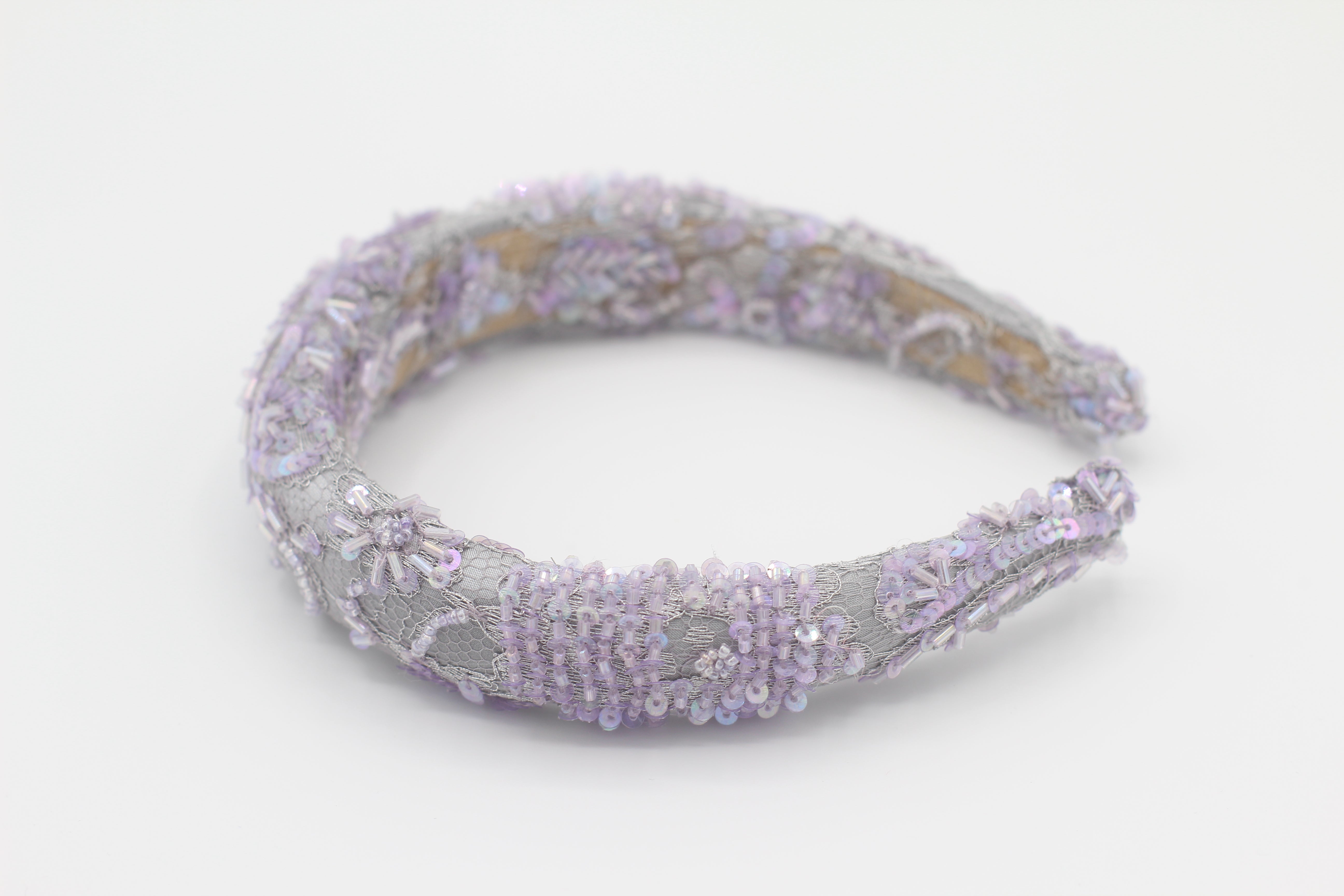 Diadema con Volumen - Bordado Fantasía - Gris y lila