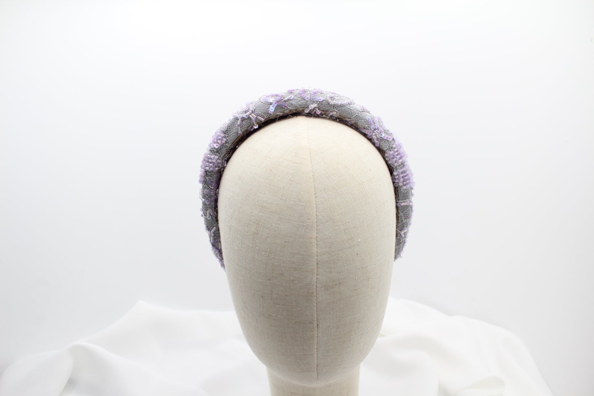 Diadema con Volumen - Bordado Fantasía - Gris y lila