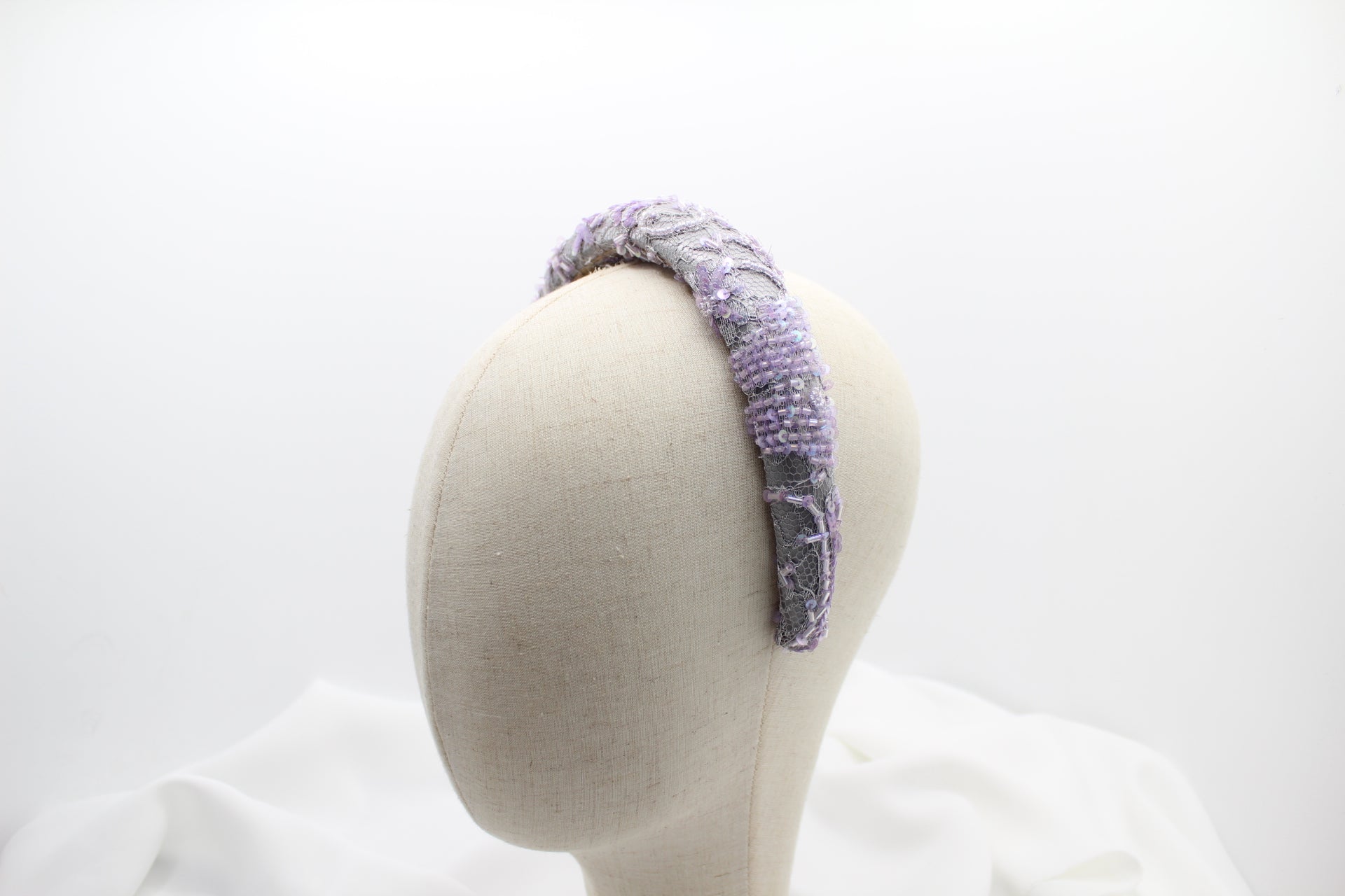 Diadema con Volumen - Bordado Fantasía - Gris y lila