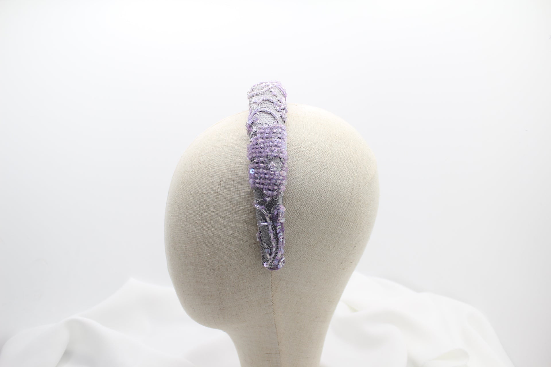Diadema con Volumen - Bordado Fantasía - Gris y lila