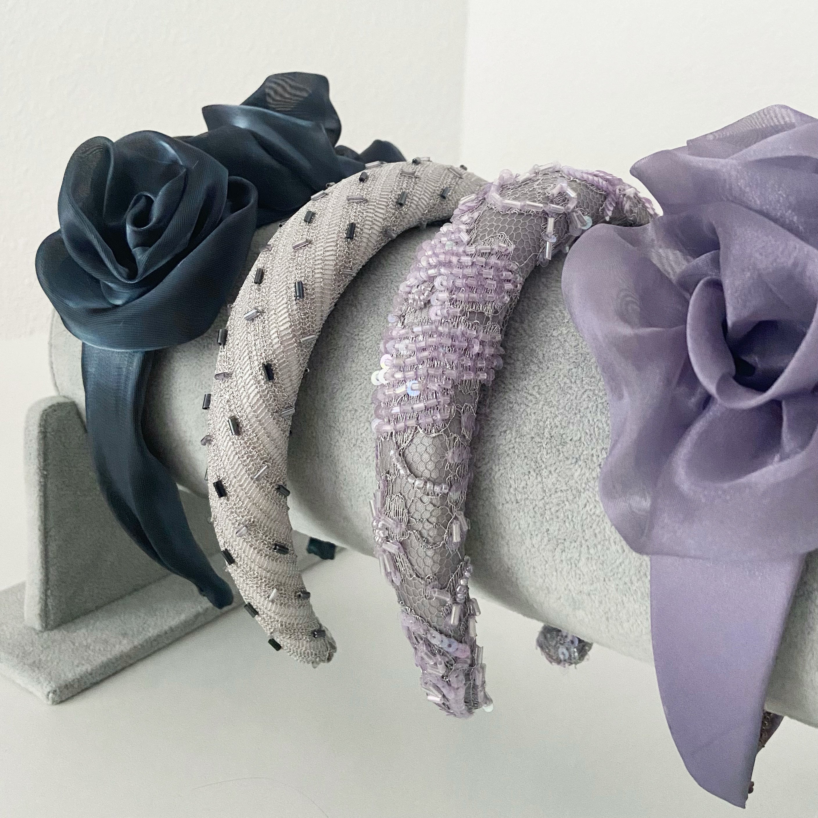 Diadema con Volumen - Bordado Fantasia Azul y Plateado